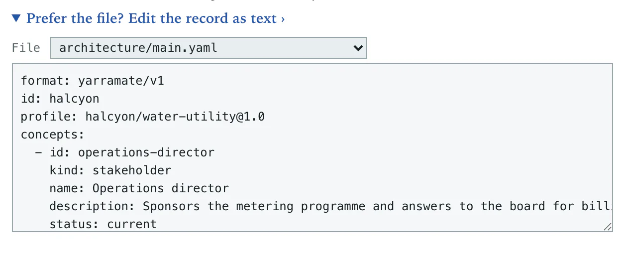 The record as text, in the editor.